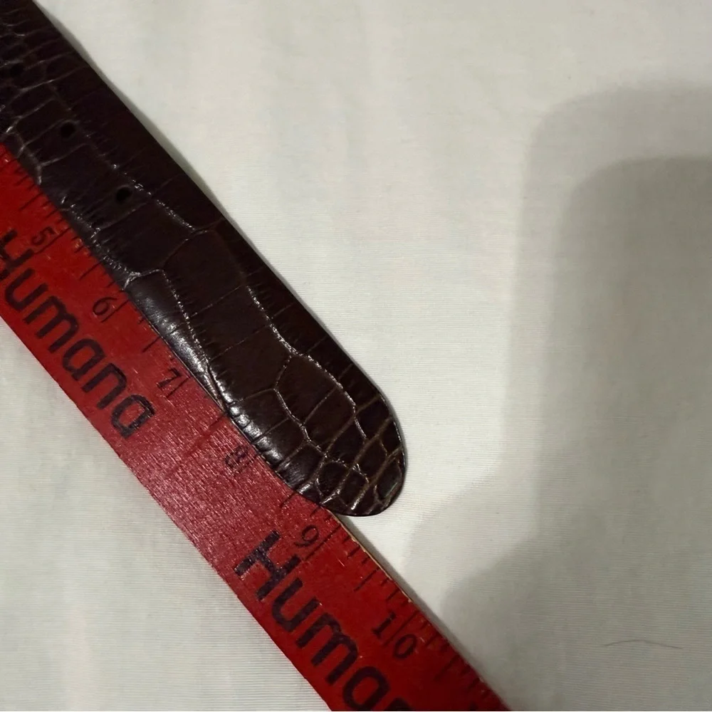 LAUREN RALPH LAUREN Brown Alligator Crocodile Print Dress Belt Leather Preppy